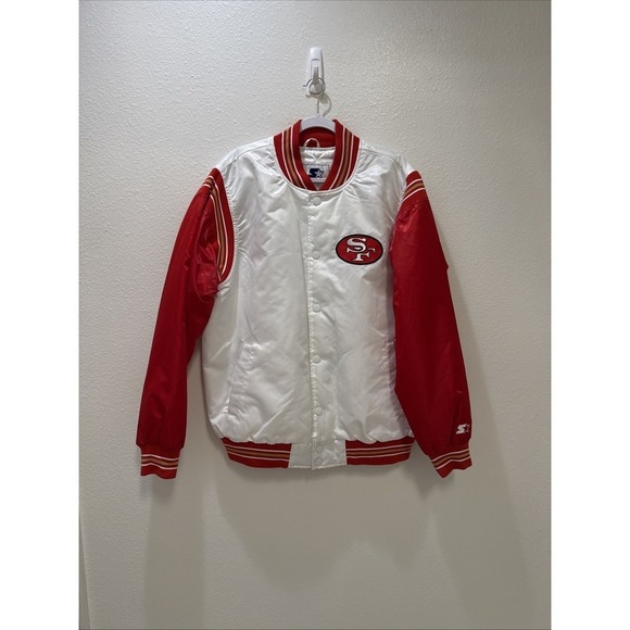 STARTER Jackets & Blazers - White/Scarlet San Francisco 49ers Historic Logo Renegade Satin Varsity Jacket